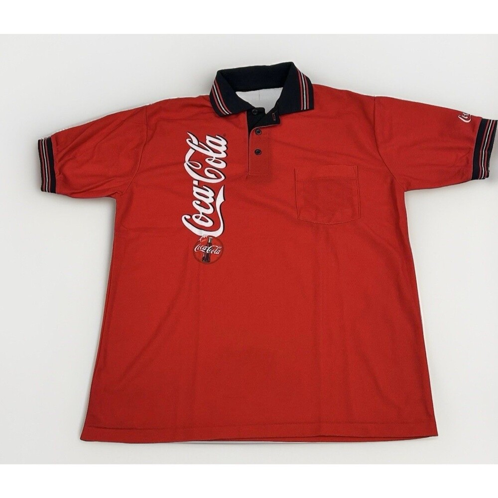 Vintage Coca-Cola Polo Shirt Mens Medium Employee Worker Made in USA 90s